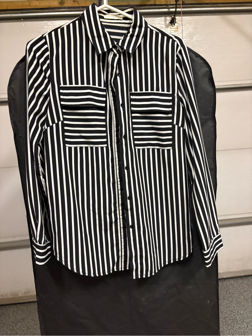 Promesa Black and White Vertical Stripe Button-Down Shirt